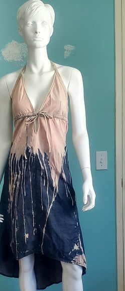 Diesel Pink Splatter Denim Plunge Halter Dress - Picture 2 of 4